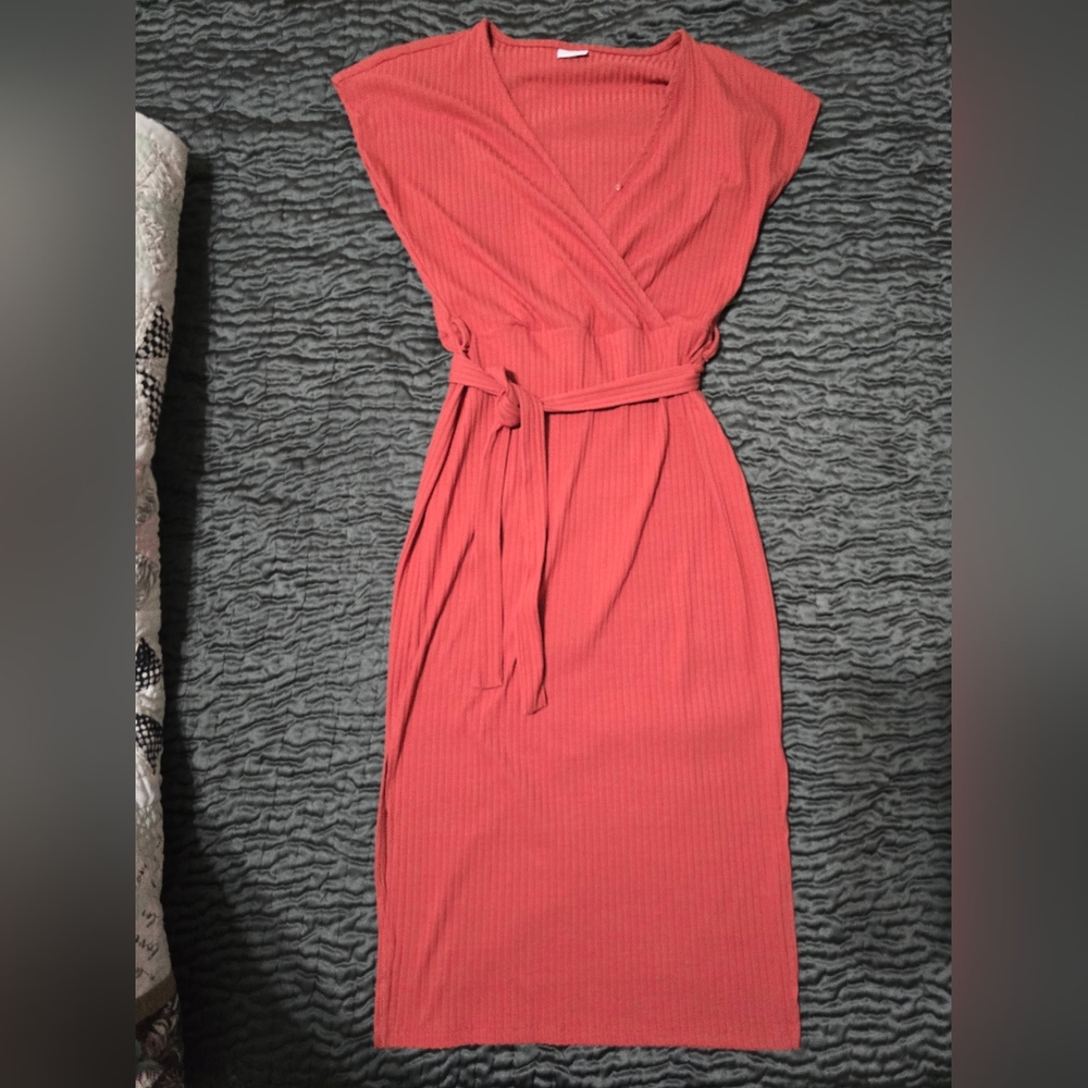 Lascana Cap Sleeve Coral Faux Wrap Dress
